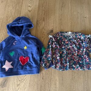 Mini Boden Heart Moon Hoodie Crew cuts Stars Shirt Lot Of 2 Size 2t Bundle